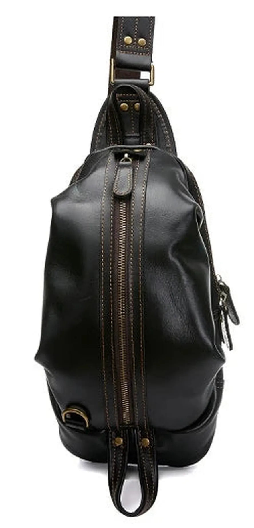 HKM-484435 Handmade Genuine Leather Men's Crossbody Chest Bag in Brown/Black/Coffee