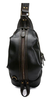 HKM-484435 Handmade Genuine Leather Men's Crossbody Chest Bag in Brown/Black/Coffee