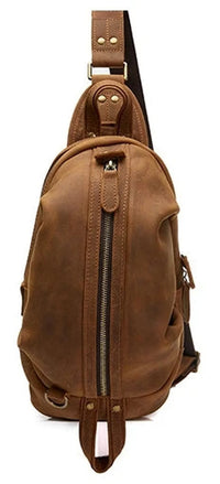 HKM-484435 Handmade Genuine Leather Men's Crossbody Chest Bag in Brown/Black/Coffee
