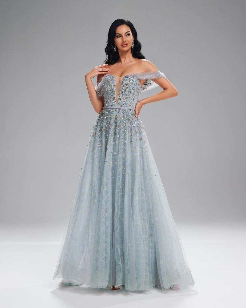 HKM-026515 Silver Evening Dress for Women - Model EZ25196