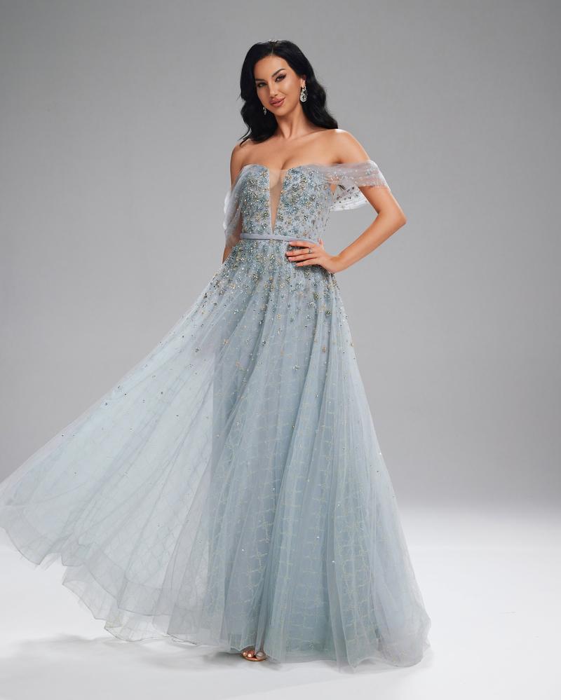HKM-026515 Silver Evening Dress for Women - Model EZ25196