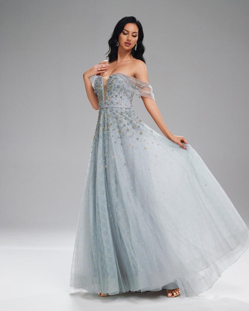 HKM-026515 Silver Evening Dress for Women - Model EZ25196