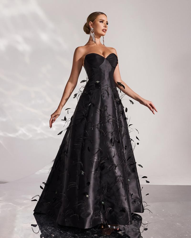 HKM-632147 Elegant Black Evening Gown for Women - Perfect for Formal Occasions and Special Events