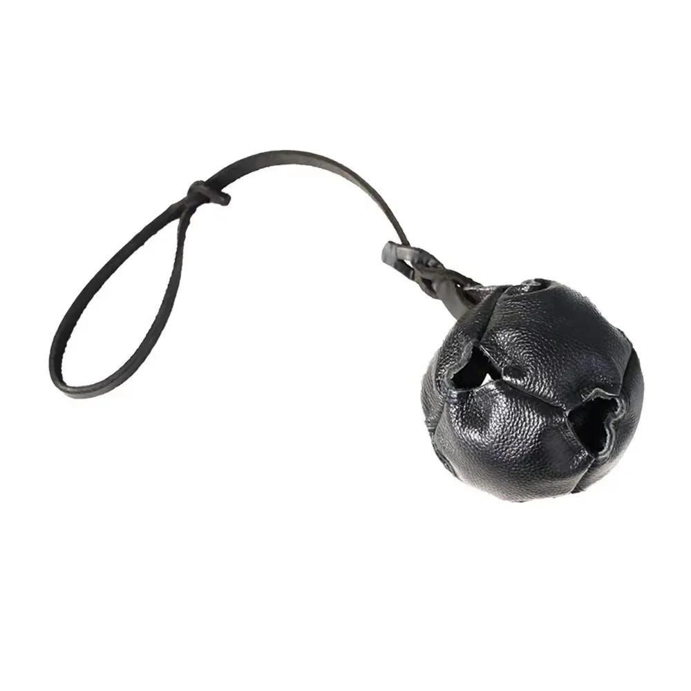 HKM-841747 Leather Dog Bite Training Ball with Handle – Soft Tug Toy for Puppy Reward and Training Activities