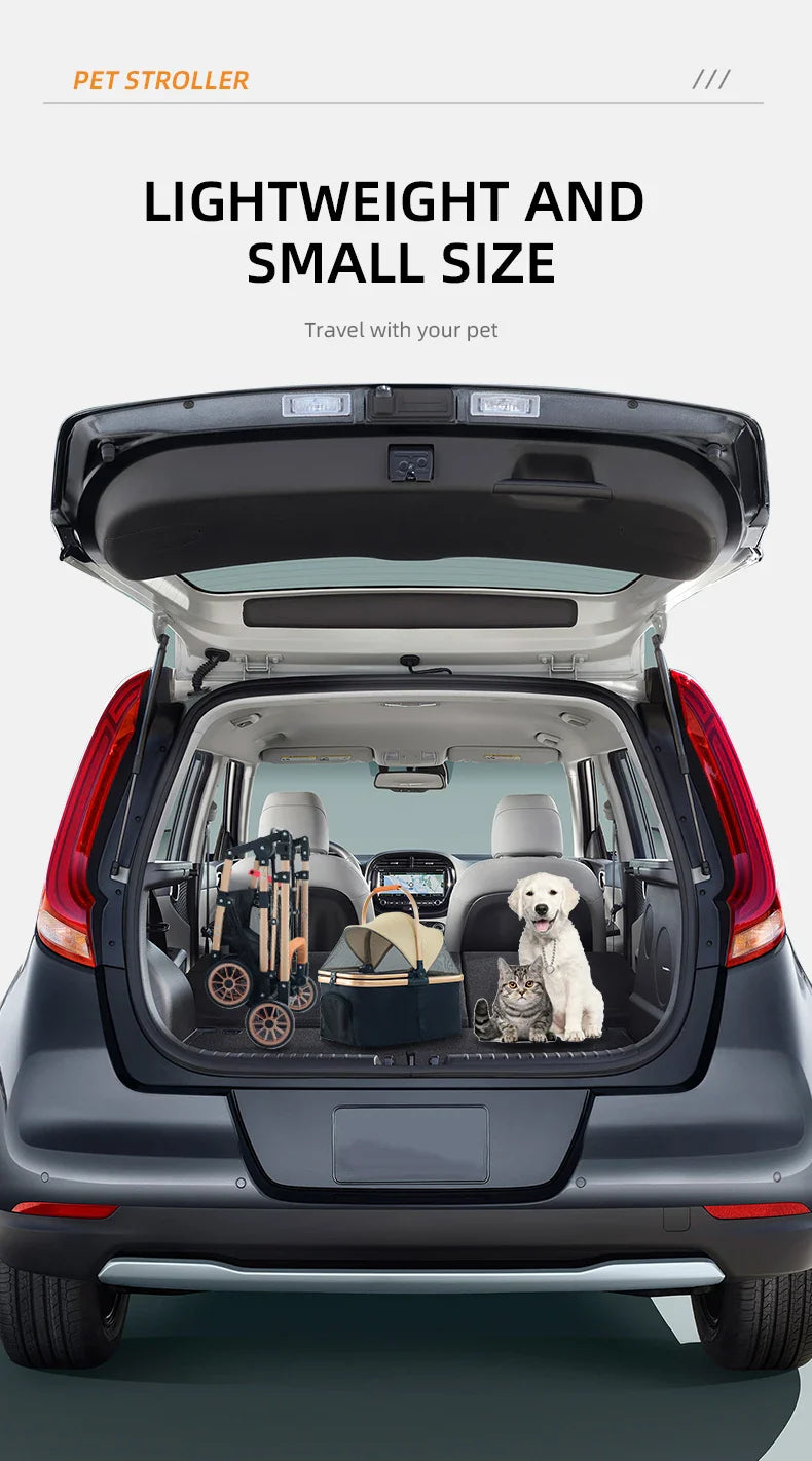 JMT-814794 Lightweight Gold Colour Foldable Pet Stroller for Easy Travel and Outdoor Use