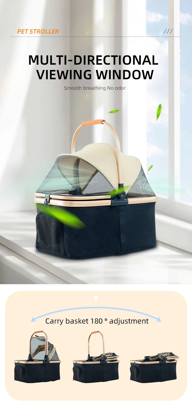 JMT-814794 Lightweight Gold Colour Foldable Pet Stroller for Easy Travel and Outdoor Use