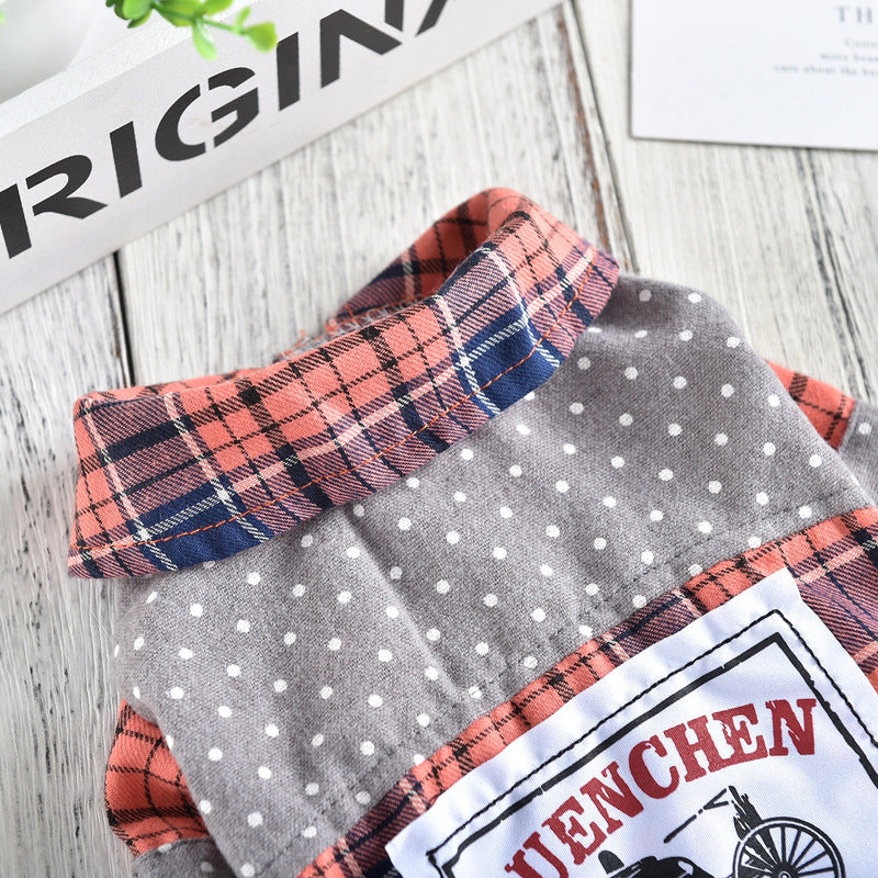 HKM-901715 Casual Spring and Summer Plaid Shirts for Small Pets in Yellow and Orange