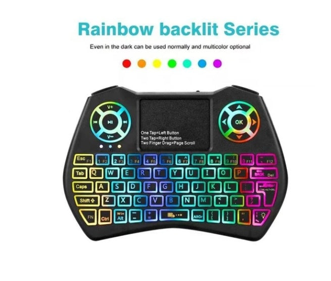 KTX-728915 Mini Wireless QWERTY Keyboard with Touchpad and RGB Backlight, Compatible with PC and Smart TV, 10M Wireless Range, Rechargeable Battery