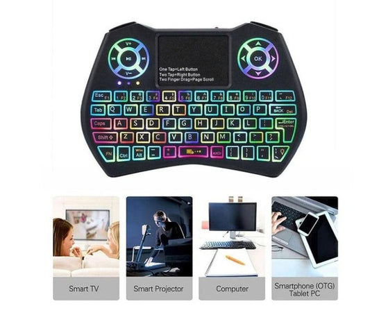 KTX-728915 Mini Wireless QWERTY Keyboard with Touchpad and RGB Backlight, Compatible with PC and Smart TV, 10M Wireless Range, Rechargeable Battery