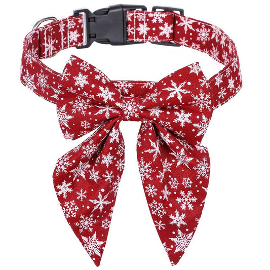 HKM-120211 Festive Plaid Dog Collar Bow Tie for Christmas ¨C Red, Green, and Snowflake Designs