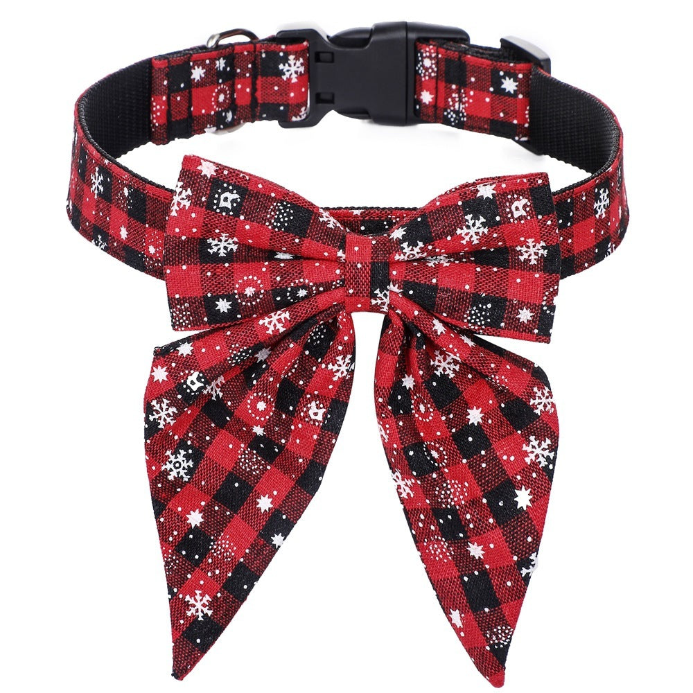 HKM-120211 Festive Plaid Dog Collar Bow Tie for Christmas ¨C Red, Green, and Snowflake Designs