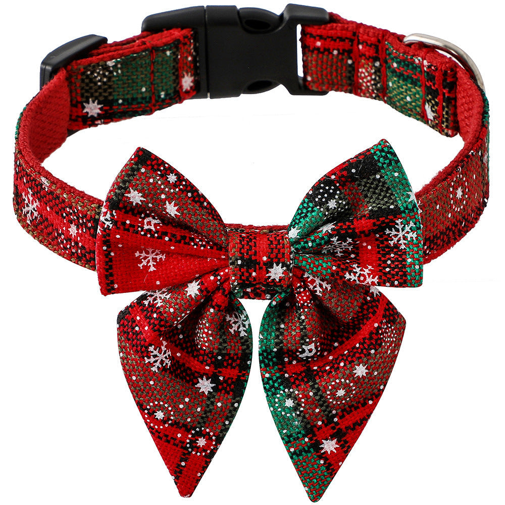 HKM-120211 Festive Plaid Dog Collar Bow Tie for Christmas ¨C Red, Green, and Snowflake Designs