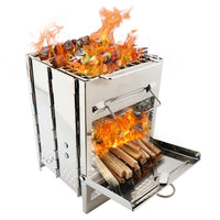 HKM-038355 Adjustable Folding Wood Stove for Camping, Outdoor Cooking and BBQ