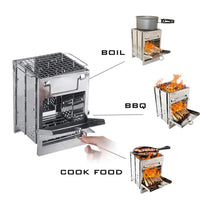 HKM-038355 Adjustable Folding Wood Stove for Camping, Outdoor Cooking and BBQ