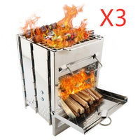 HKM-038355 Adjustable Folding Wood Stove for Camping, Outdoor Cooking and BBQ