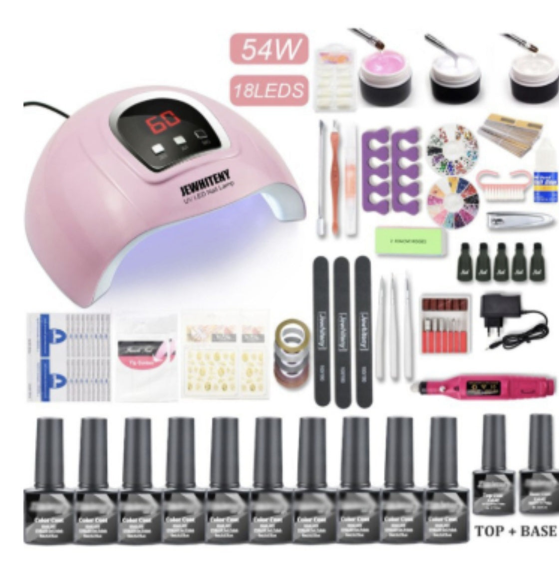 HKM-468243 80W Nail Phototherapy Lamp Set with Gel Nail Polish in 20 Colors and Base/Top Coat