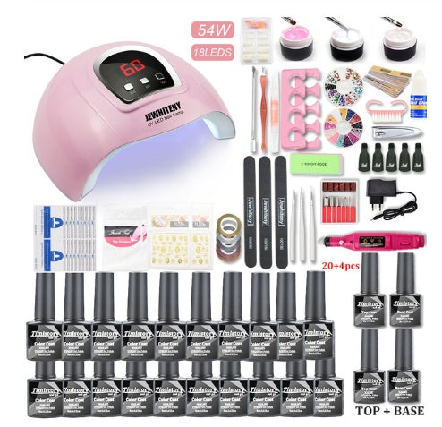 HKM-468243 80W Nail Phototherapy Lamp Set with Gel Nail Polish in 20 Colors and Base/Top Coat