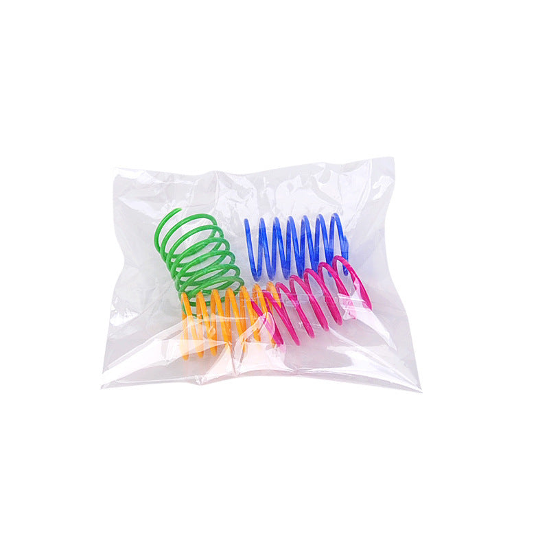 HKM-181779 Interactive Plastic Spring Cat Toy - 4 Pack, Mixed Colors, 4.5CM Length