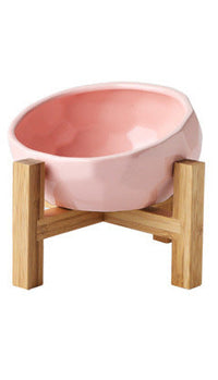 HKM-798739 Ceramic Pet Bowl with Oblique Mouth Design - Large Capacity Water and Rice Bowl in Pink, White, and Blue