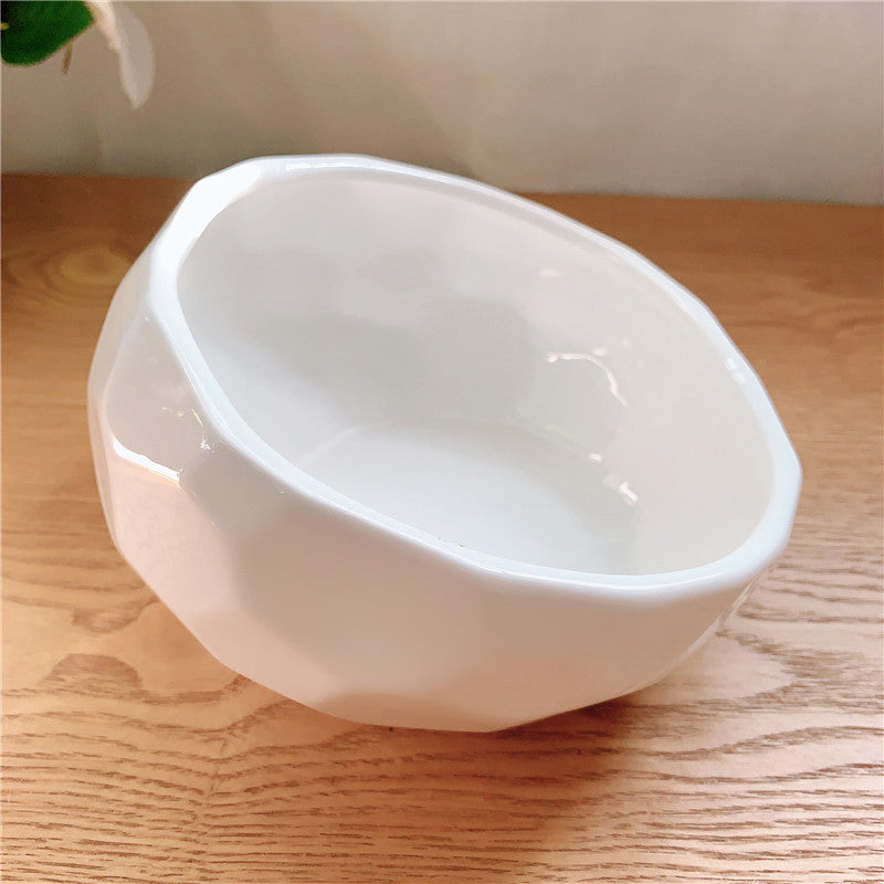 HKM-798739 Ceramic Pet Bowl with Oblique Mouth Design - Large Capacity Water and Rice Bowl in Pink, White, and Blue