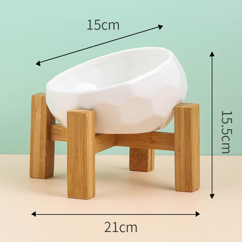 HKM-798739 Ceramic Pet Bowl with Oblique Mouth Design - Large Capacity Water and Rice Bowl in Pink, White, and Blue
