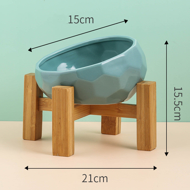 HKM-798739 Ceramic Pet Bowl with Oblique Mouth Design - Large Capacity Water and Rice Bowl in Pink, White, and Blue