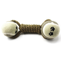 HKM-147859 Cotton Rope Dumbbell Toy with Elastic Rubber Ball for Dogs
