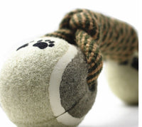 HKM-147859 Cotton Rope Dumbbell Toy with Elastic Rubber Ball for Dogs
