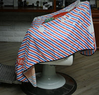 HKM-039891 Waterproof Barber's Cloak - Machine Washable High-Density Polyester Haircut Cape with Red and Blue Stripes