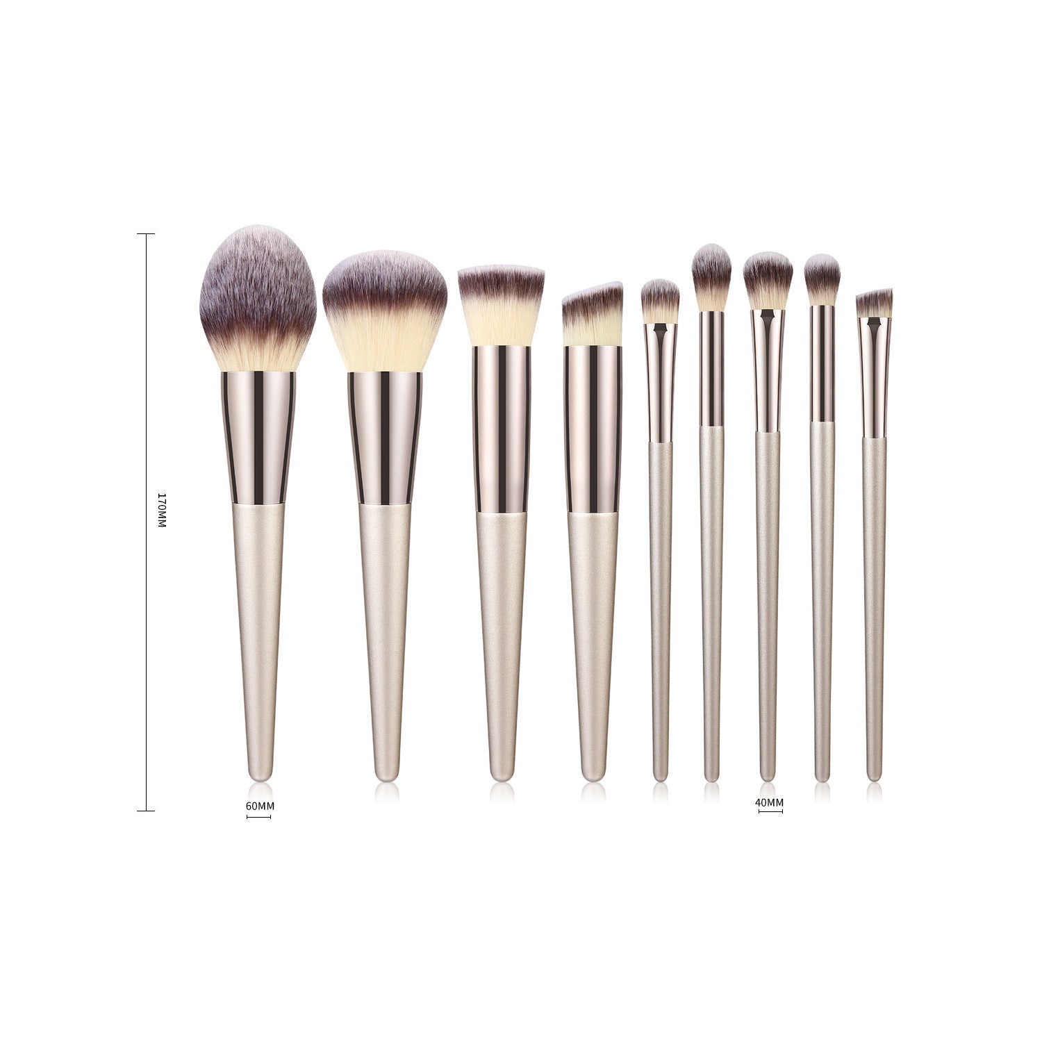HKM-038739 Champagne Gold Wooden Handle Makeup Brush Set - 7, 9, or 10 Brushes Available