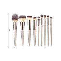 HKM-038739 Champagne Gold Wooden Handle Makeup Brush Set - 7, 9, or 10 Brushes Available