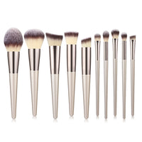 HKM-038739 Champagne Gold Wooden Handle Makeup Brush Set - 7, 9, or 10 Brushes Available