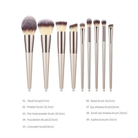 HKM-038739 Champagne Gold Wooden Handle Makeup Brush Set - 7, 9, or 10 Brushes Available