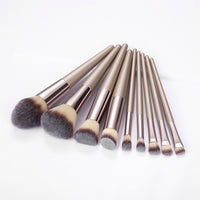 HKM-038739 Champagne Gold Wooden Handle Makeup Brush Set - 7, 9, or 10 Brushes Available