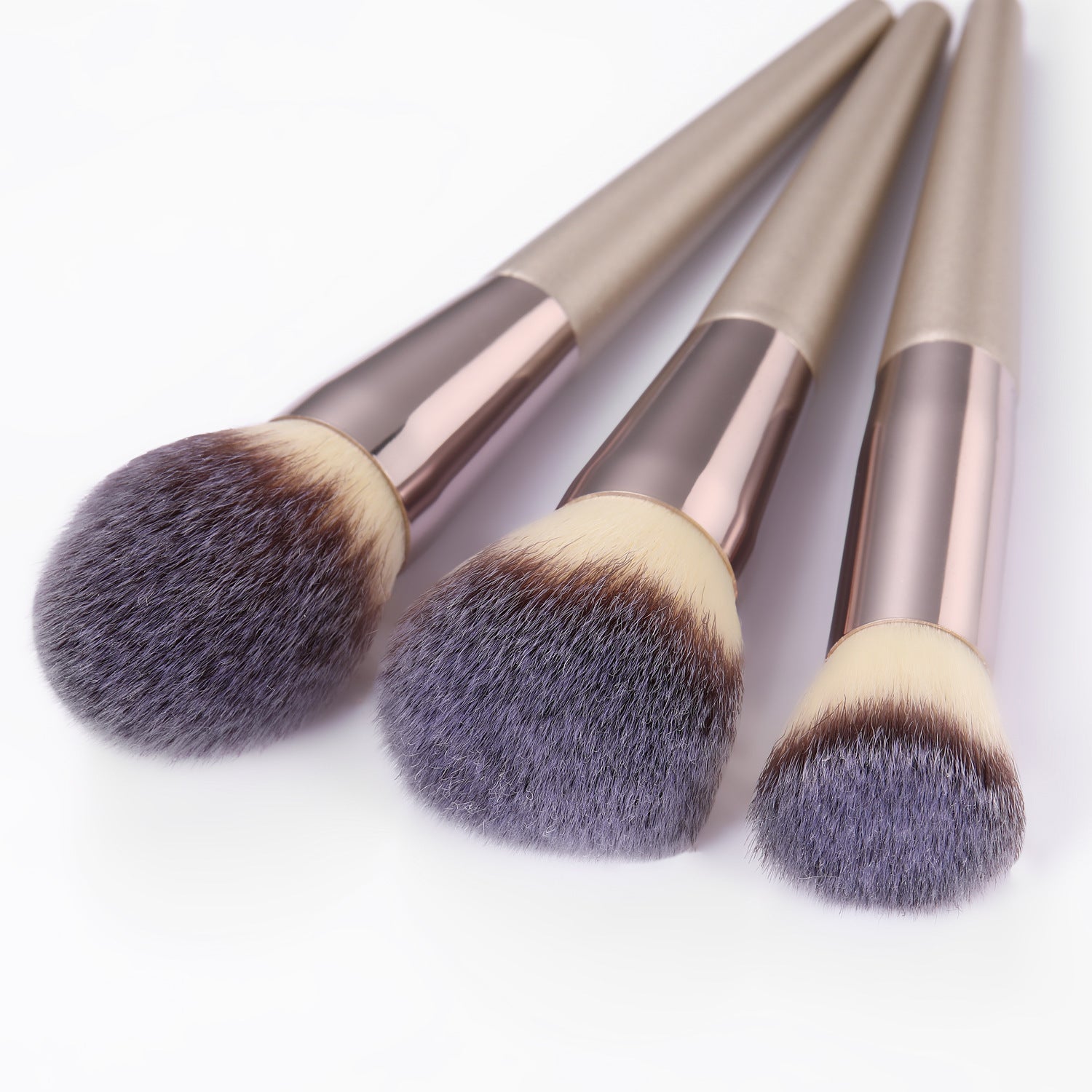 HKM-038739 Champagne Gold Wooden Handle Makeup Brush Set - 7, 9, or 10 Brushes Available