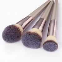 HKM-038739 Champagne Gold Wooden Handle Makeup Brush Set - 7, 9, or 10 Brushes Available