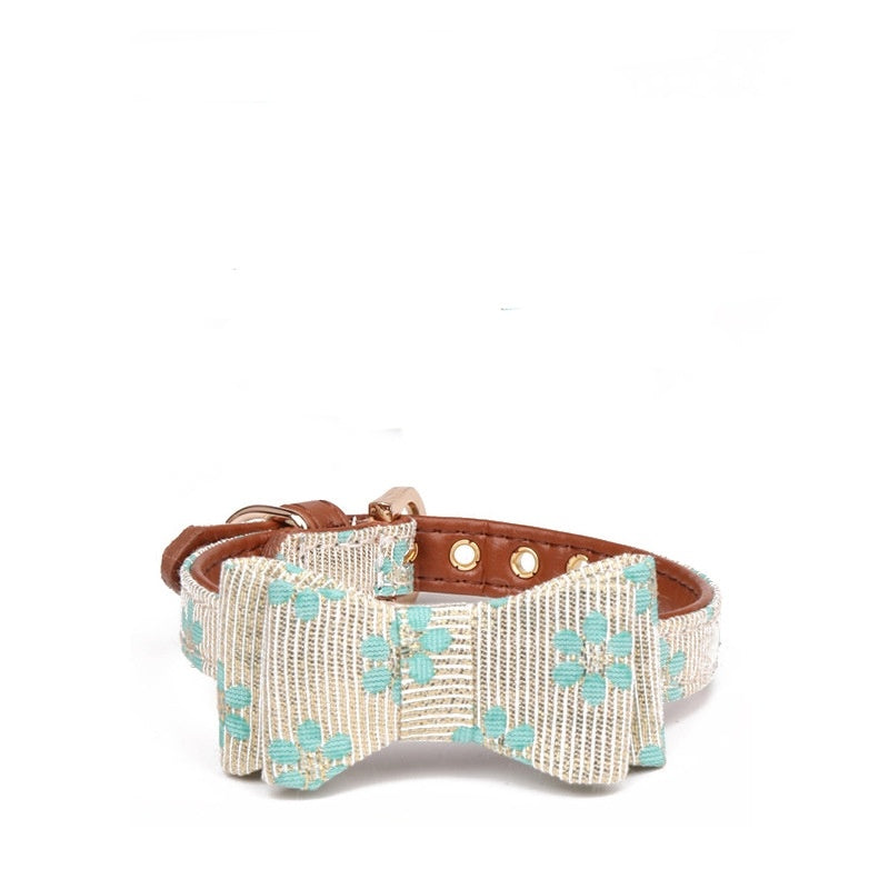 HKM-440979 Floral Pattern Dog Bow Collar & Leash Set - Multiple Size Options Available