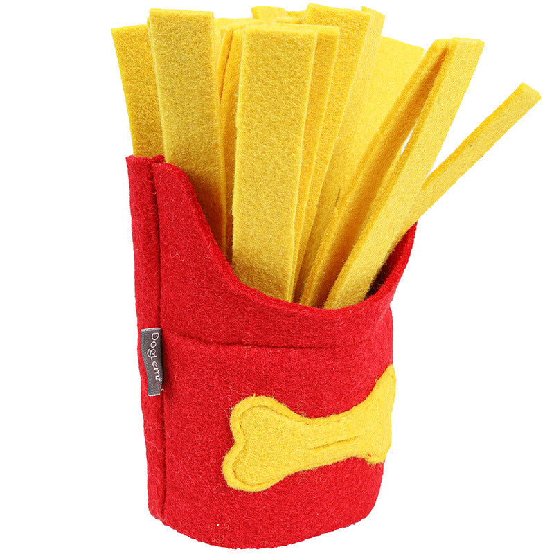 HKM-570707 Interactive French Fries Dog Toy for Sniffing and Training - Red Felt Cloth, Fun Treat Dispenser