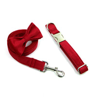 HKM-360275 Plaid Dog Collar with Bow Tie Set in Engraved Velvet - Adjustable Sizes XS to XL