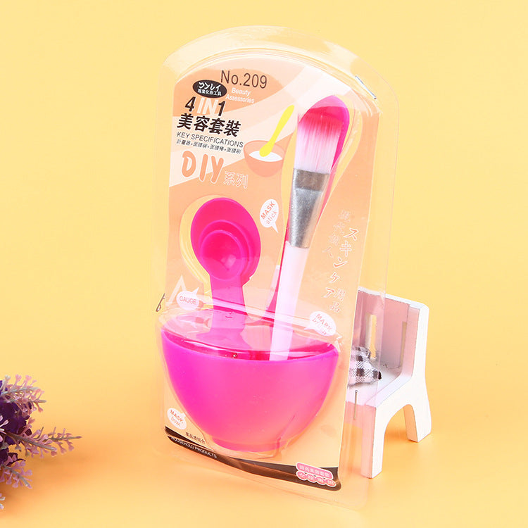 HKM-233043 4-Piece Mask Tool Set with Bowl and Stick - Plastic Beauty Brush in Assorted Colors