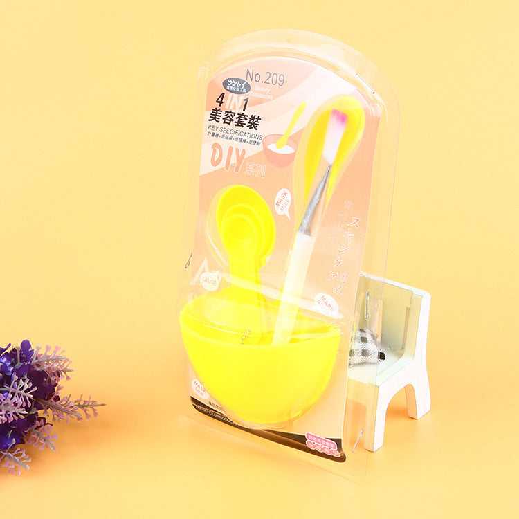 HKM-233043 4-Piece Mask Tool Set with Bowl and Stick - Plastic Beauty Brush in Assorted Colors