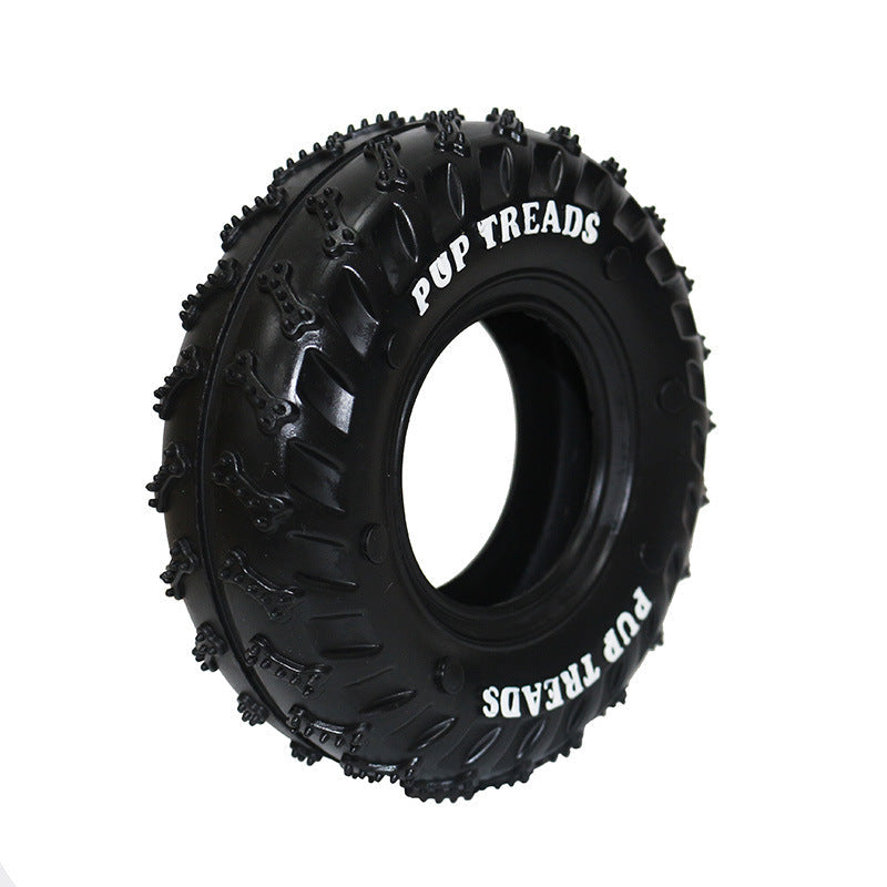 HKM-667859 Durable Rubber Tire Dog Toy for Chewing and Dental Care - 15.5cm Diameter