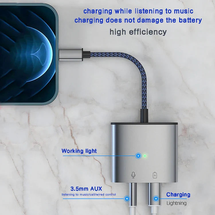 KTX-850515 8pin to 3.5mm Audio Aux Headphone and Charger Adapter, Compatible with Multiple Devices