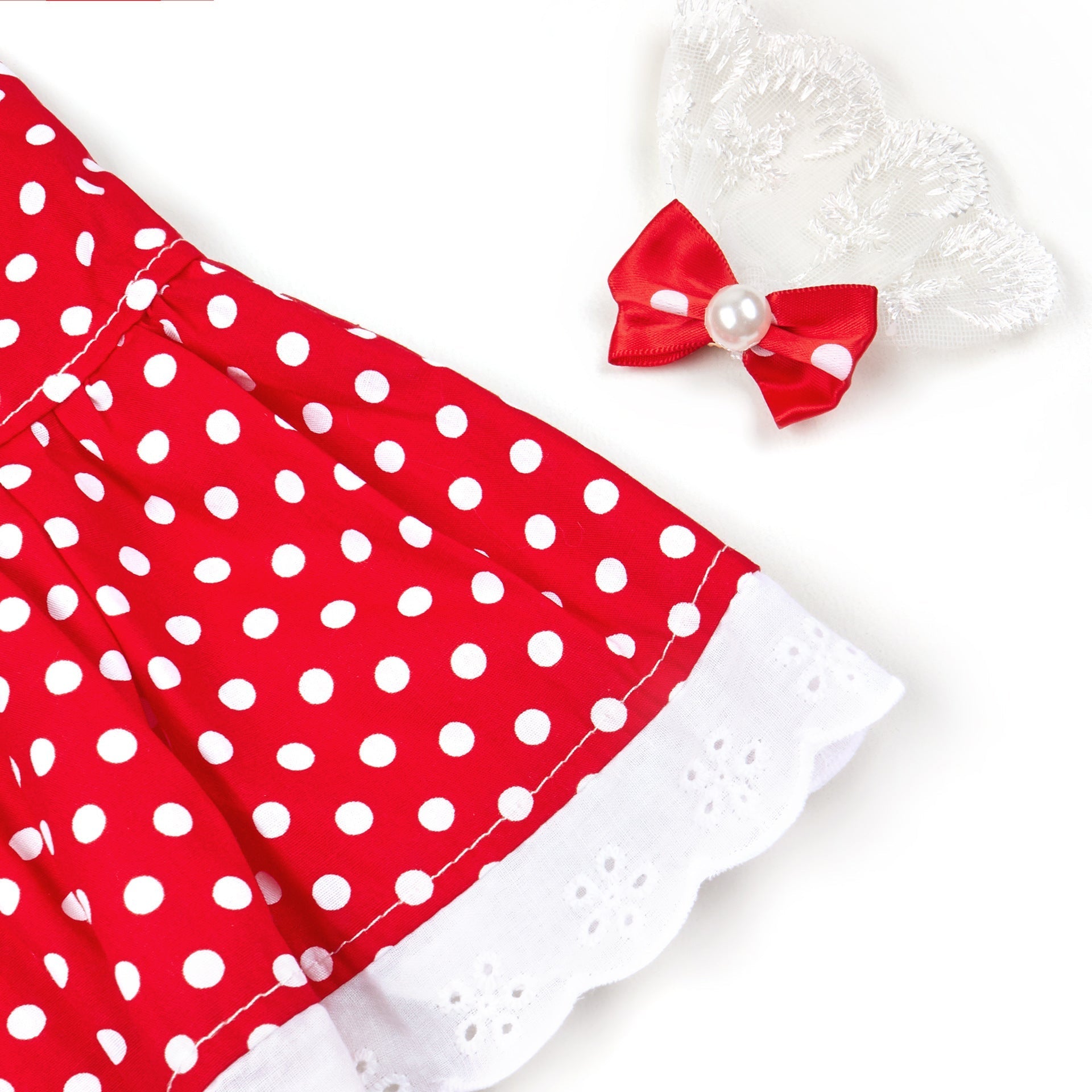 HKM-248019 Polka Dot Dress for Dogs with Matching Headband - Black and White or Red and White Options Available