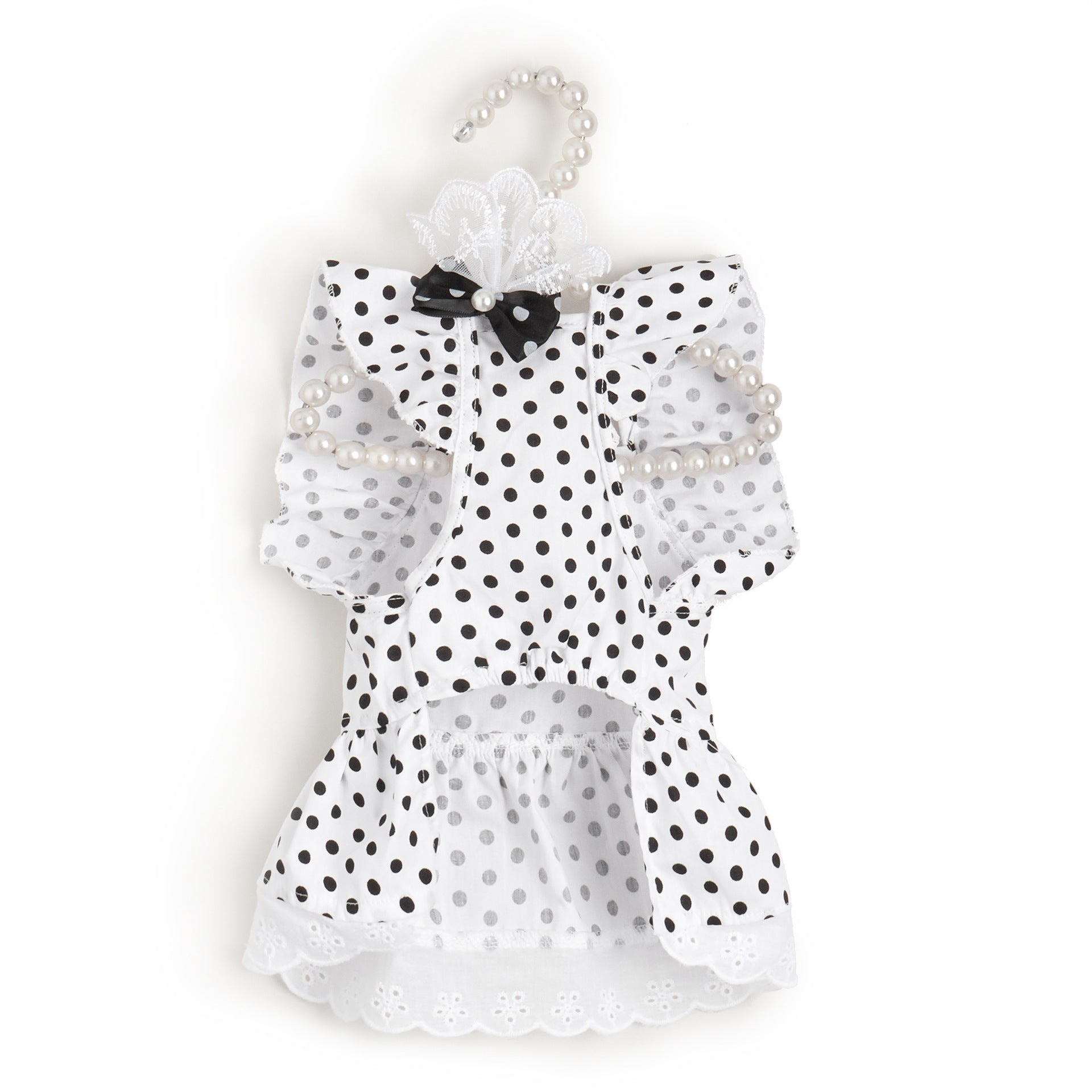 HKM-248019 Polka Dot Dress for Dogs with Matching Headband - Black and White or Red and White Options Available