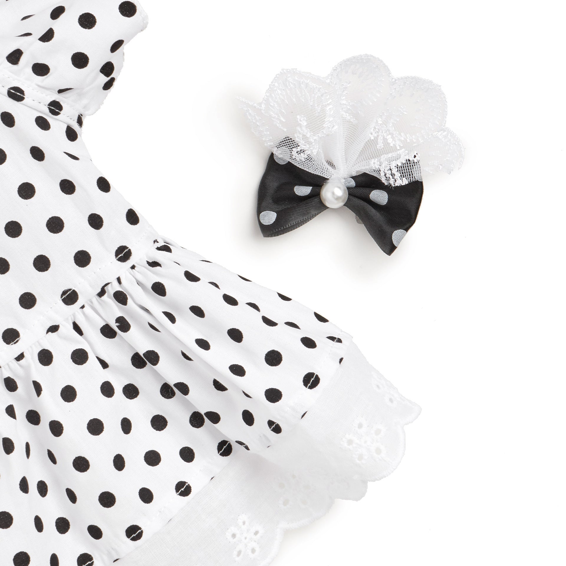 HKM-248019 Polka Dot Dress for Dogs with Matching Headband - Black and White or Red and White Options Available
