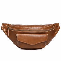 HKM-058451 Men's Genuine Leather Chest Bag in Heavyweight Waxed Canvas - Crossbody Fanny Pack with Large Capacity