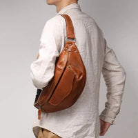 HKM-058451 Men's Genuine Leather Chest Bag in Heavyweight Waxed Canvas - Crossbody Fanny Pack with Large Capacity