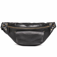 HKM-058451 Men's Genuine Leather Chest Bag in Heavyweight Waxed Canvas - Crossbody Fanny Pack with Large Capacity