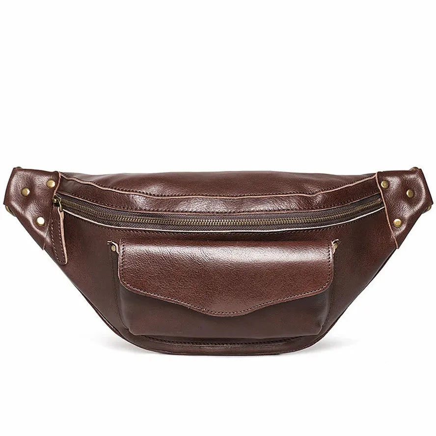 HKM-058451 Men's Genuine Leather Chest Bag in Heavyweight Waxed Canvas - Crossbody Fanny Pack with Large Capacity